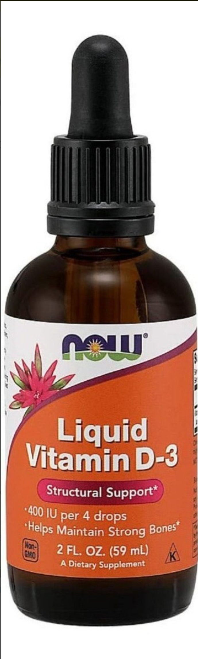 VITAMINA D3 líquida 59 mL marca NOW origen USA